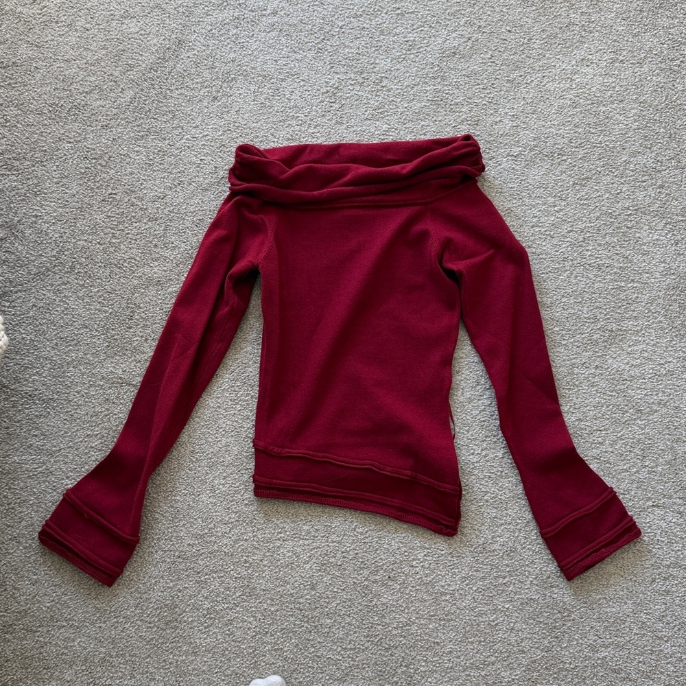 Olivaceous Off-Shoulder Burgundy Sweater